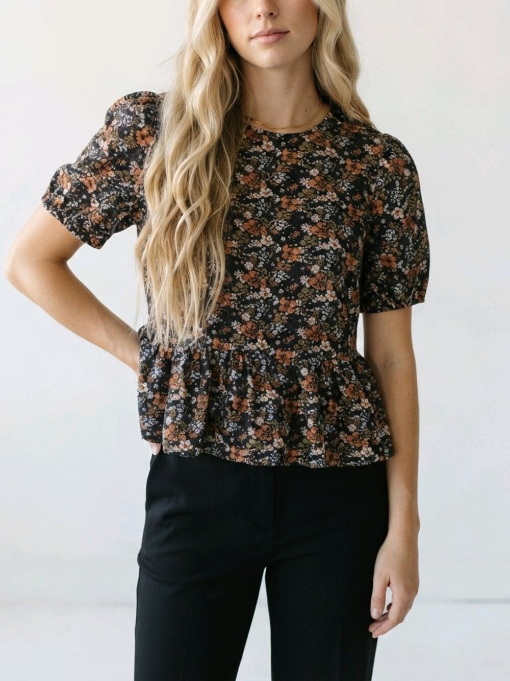 Madewell 100% Silk Floral Peplum Top Size S Black — EUC